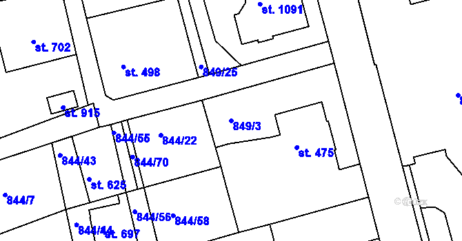 Parcela st. 849/3 v KÚ Jablonecké Paseky, Katastrální mapa