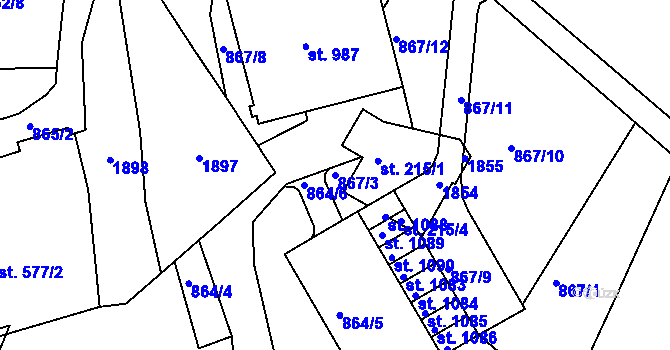 Parcela st. 867/3 v KÚ Jablonecké Paseky, Katastrální mapa