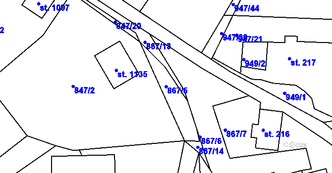Parcela st. 867/5 v KÚ Jablonecké Paseky, Katastrální mapa
