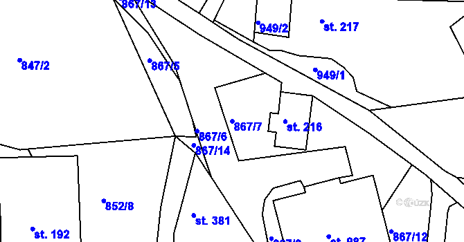 Parcela st. 867/7 v KÚ Jablonecké Paseky, Katastrální mapa