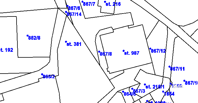Parcela st. 867/8 v KÚ Jablonecké Paseky, Katastrální mapa