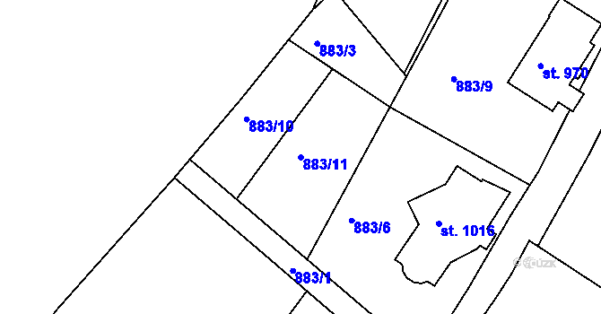 Parcela st. 883/11 v KÚ Jablonecké Paseky, Katastrální mapa