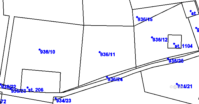 Parcela st. 936/11 v KÚ Jablonecké Paseky, Katastrální mapa