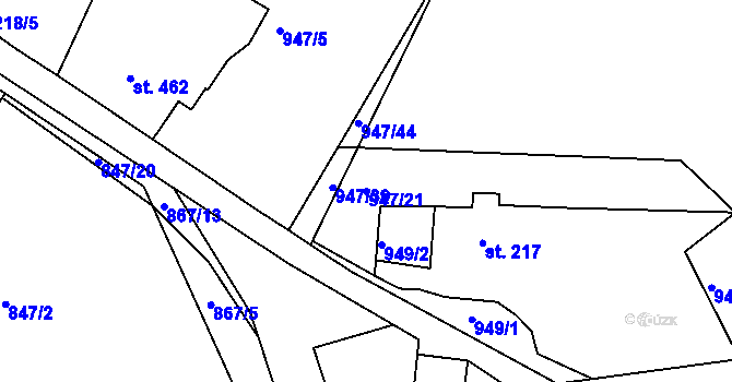 Parcela st. 947/21 v KÚ Jablonecké Paseky, Katastrální mapa