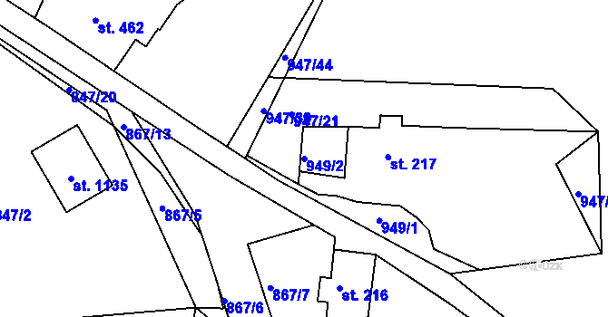 Parcela st. 949/2 v KÚ Jablonecké Paseky, Katastrální mapa