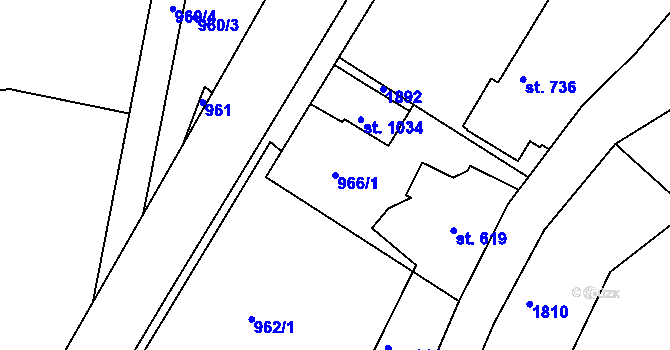 Parcela st. 966/1 v KÚ Jablonecké Paseky, Katastrální mapa