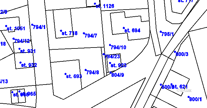 Parcela st. 794/23 v KÚ Jablonecké Paseky, Katastrální mapa