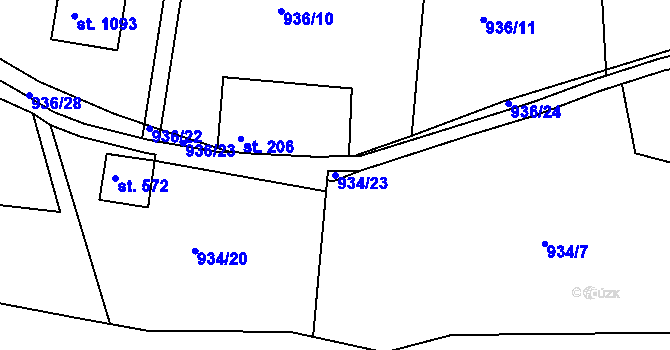 Parcela st. 934/23 v KÚ Jablonecké Paseky, Katastrální mapa