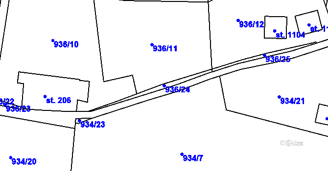Parcela st. 936/24 v KÚ Jablonecké Paseky, Katastrální mapa