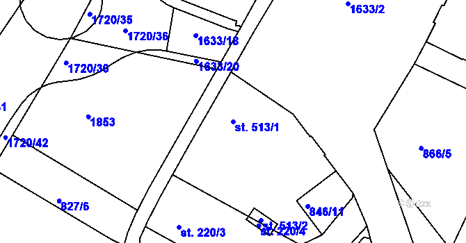 Parcela st. 513/1 v KÚ Jablonecké Paseky, Katastrální mapa