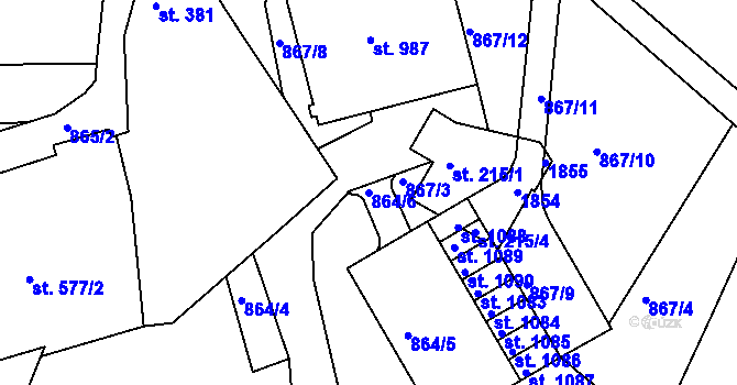 Parcela st. 864/6 v KÚ Jablonecké Paseky, Katastrální mapa