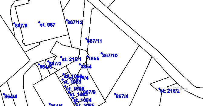 Parcela st. 867/10 v KÚ Jablonecké Paseky, Katastrální mapa