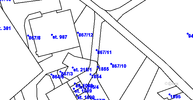 Parcela st. 867/11 v KÚ Jablonecké Paseky, Katastrální mapa