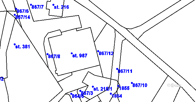 Parcela st. 867/12 v KÚ Jablonecké Paseky, Katastrální mapa