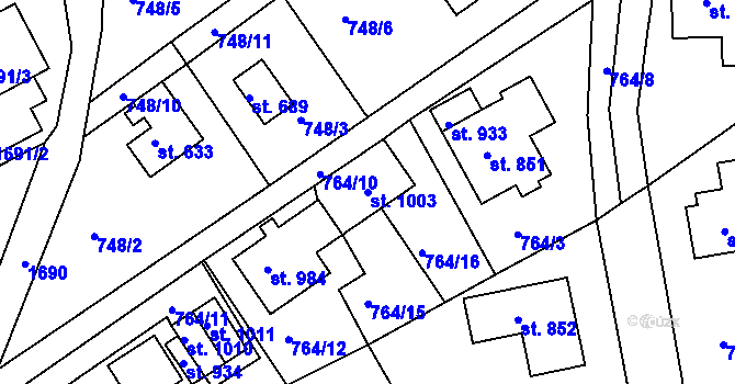 Parcela st. 1003 v KÚ Jablonecké Paseky, Katastrální mapa