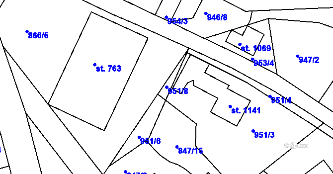Parcela st. 951/8 v KÚ Jablonecké Paseky, Katastrální mapa
