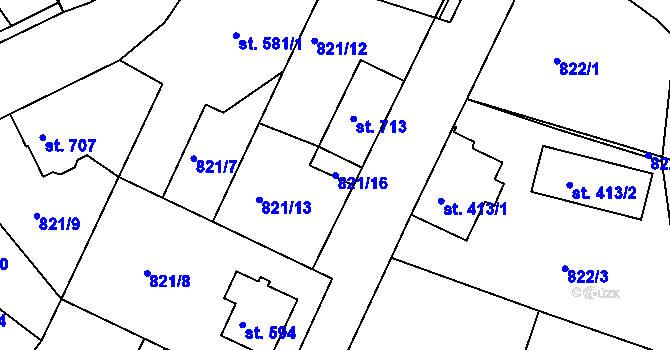 Parcela st. 821/16 v KÚ Jablonecké Paseky, Katastrální mapa