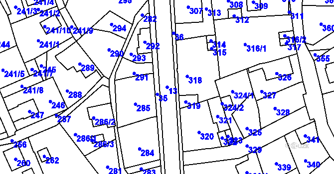 Parcela st. 13 v KÚ Vrkoslavice, Katastrální mapa