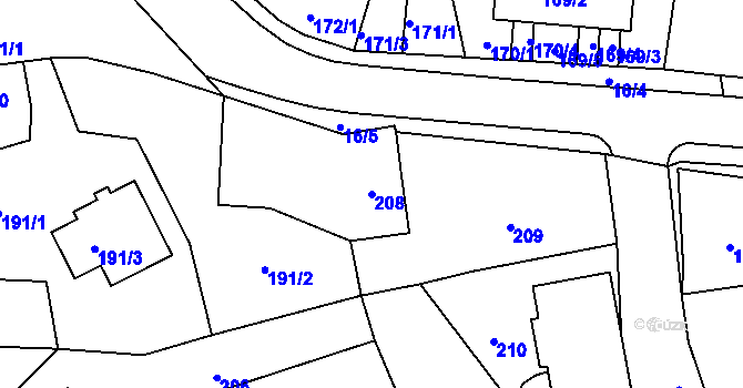 Parcela st. 208 v KÚ Vrkoslavice, Katastrální mapa