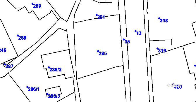 Parcela st. 285 v KÚ Vrkoslavice, Katastrální mapa