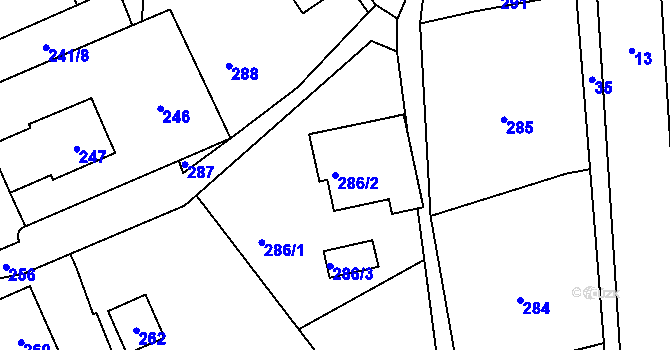 Parcela st. 286/2 v KÚ Vrkoslavice, Katastrální mapa