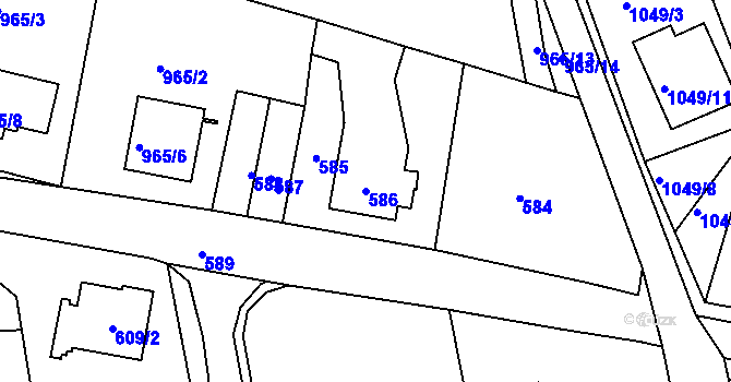 Parcela st. 586 v KÚ Vrkoslavice, Katastrální mapa