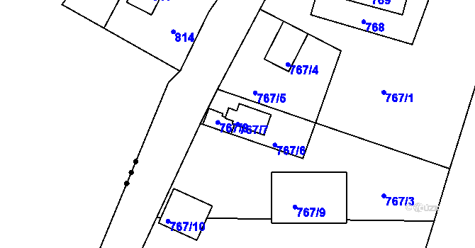 Parcela st. 767/7 v KÚ Vrkoslavice, Katastrální mapa