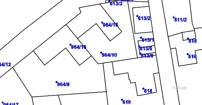 Parcela st. 964/10 v KÚ Vrkoslavice, Katastrální mapa