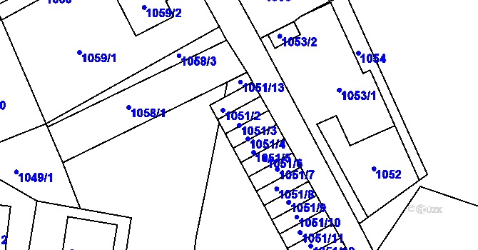 Parcela st. 1051/3 v KÚ Vrkoslavice, Katastrální mapa