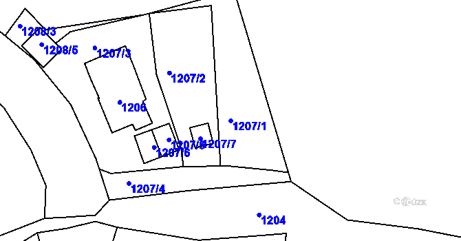 Parcela st. 1207/1 v KÚ Vrkoslavice, Katastrální mapa