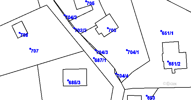 Parcela st. 704/3 v KÚ Vrkoslavice, Katastrální mapa