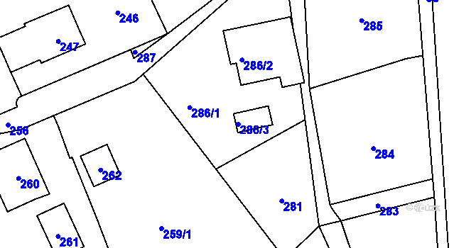 Parcela st. 286/3 v KÚ Vrkoslavice, Katastrální mapa