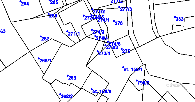 Parcela st. 273/1 v KÚ Vrkoslavice, Katastrální mapa