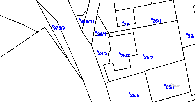 Parcela st. 24/2 v KÚ Rýnovice, Katastrální mapa
