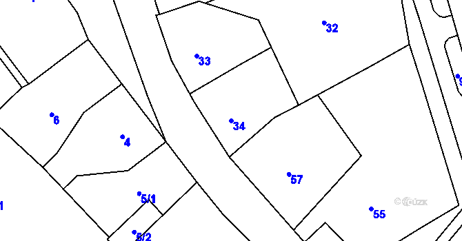 Parcela st. 34 v KÚ Rýnovice, Katastrální mapa
