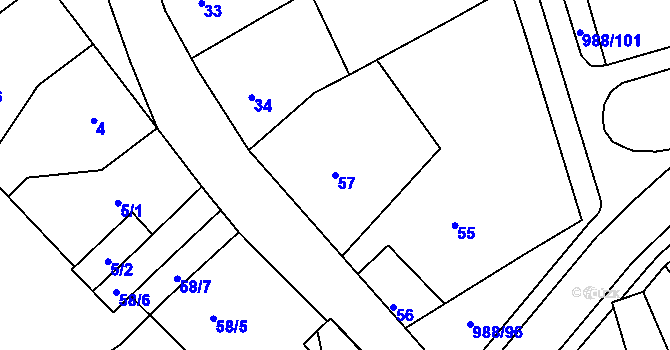 Parcela st. 57 v KÚ Rýnovice, Katastrální mapa