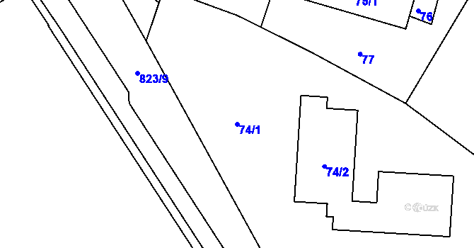 Parcela st. 74/1 v KÚ Rýnovice, Katastrální mapa
