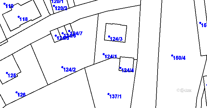 Parcela st. 124/1 v KÚ Rýnovice, Katastrální mapa