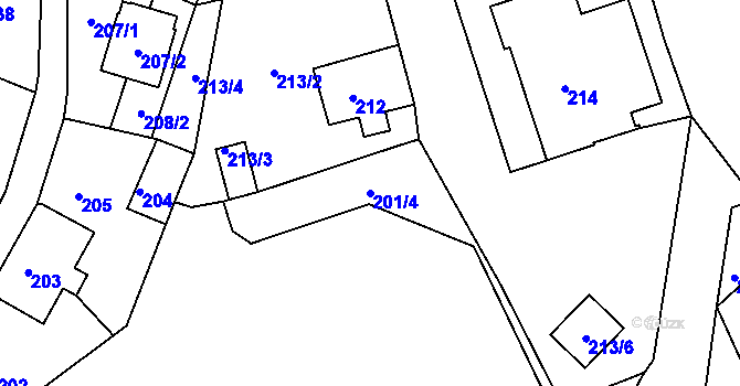 Parcela st. 201/4 v KÚ Rýnovice, Katastrální mapa