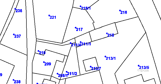 Parcela st. 211/1 v KÚ Rýnovice, Katastrální mapa