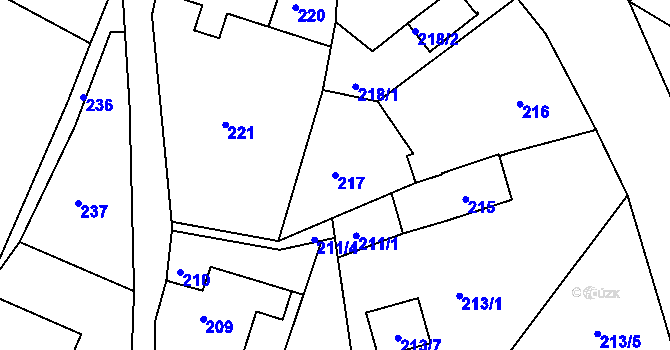Parcela st. 217 v KÚ Rýnovice, Katastrální mapa