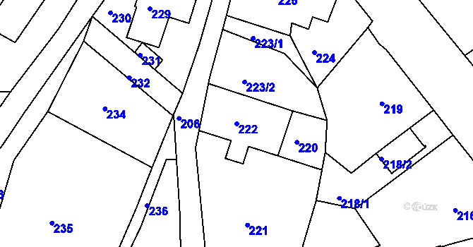 Parcela st. 222 v KÚ Rýnovice, Katastrální mapa