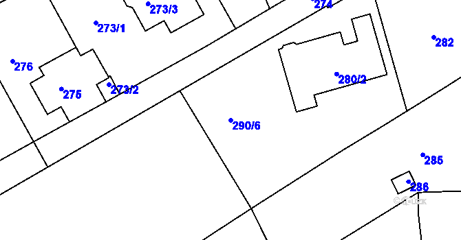 Parcela st. 290/6 v KÚ Rýnovice, Katastrální mapa