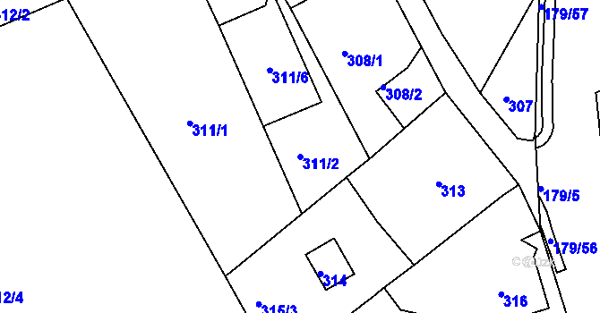 Parcela st. 311/2 v KÚ Rýnovice, Katastrální mapa