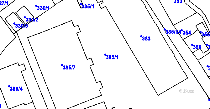 Parcela st. 385/1 v KÚ Rýnovice, Katastrální mapa