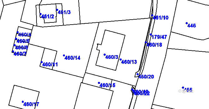 Parcela st. 460/3 v KÚ Rýnovice, Katastrální mapa
