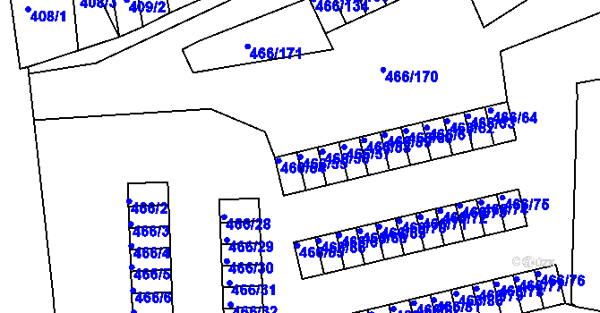 Parcela st. 466/55 v KÚ Rýnovice, Katastrální mapa