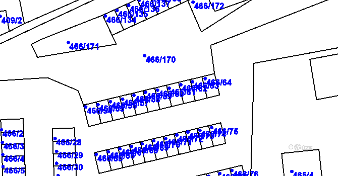 Parcela st. 466/61 v KÚ Rýnovice, Katastrální mapa
