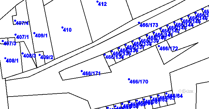 Parcela st. 466/134 v KÚ Rýnovice, Katastrální mapa