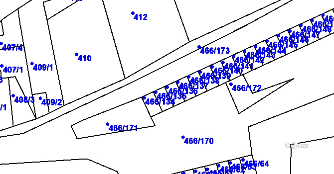 Parcela st. 466/136 v KÚ Rýnovice, Katastrální mapa